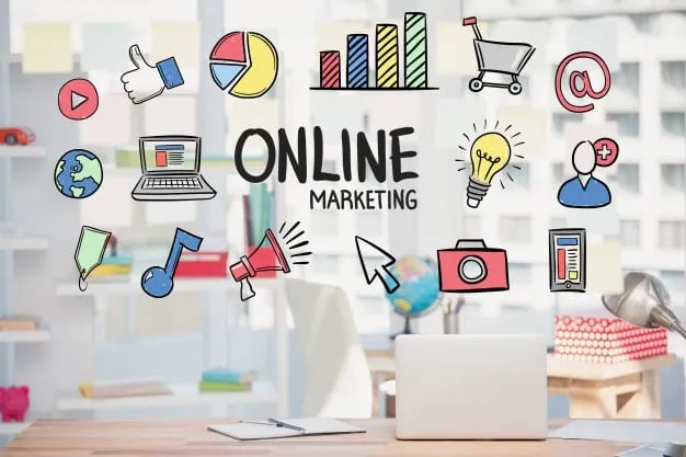 Marketing online strategy with drawings
